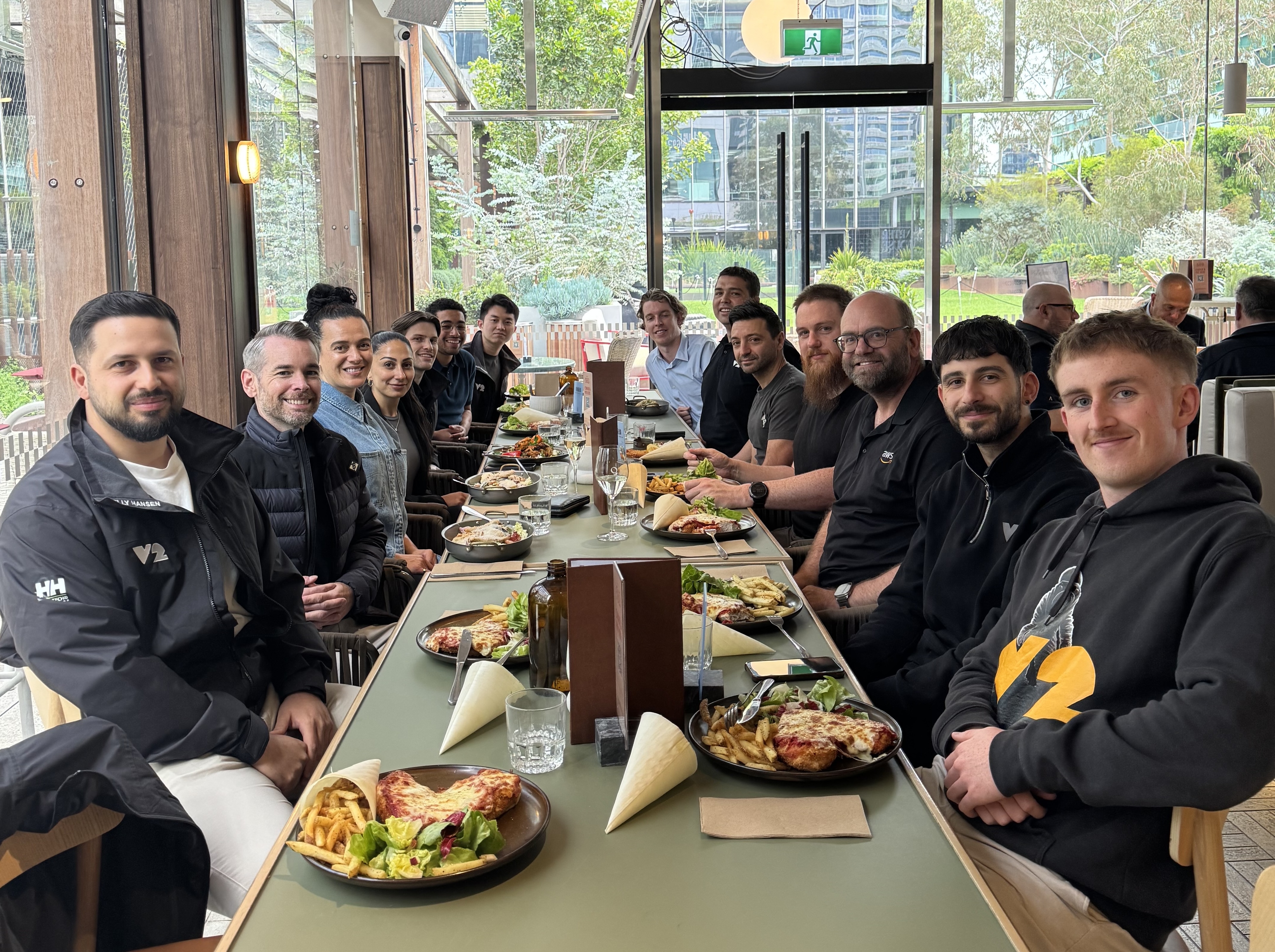 An image of the V2 Melbourne team getting together over lunch